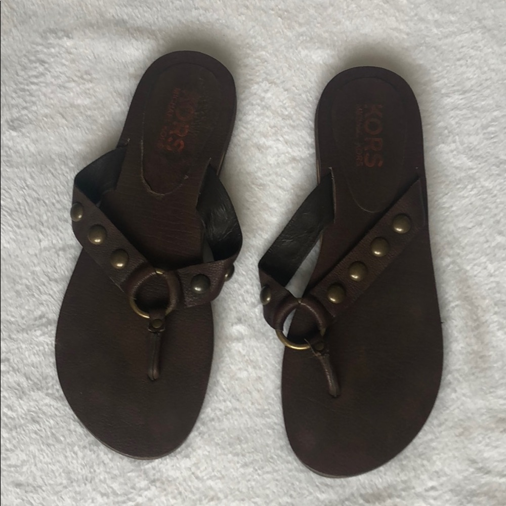 Michael Kors Leather Studded Flip Flops